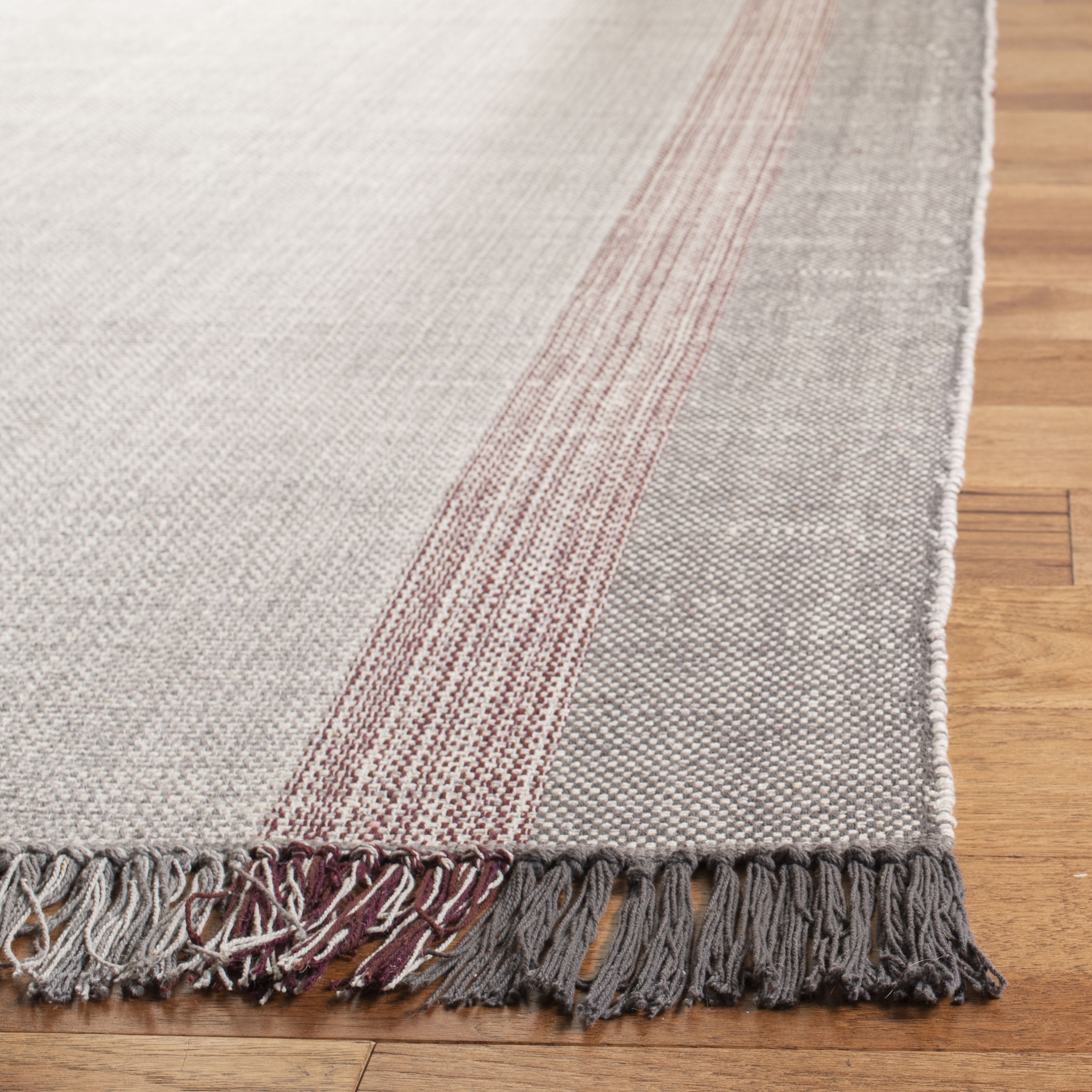 SAFAVIEH Montauk Sharlene Solid Striped Cotton Runner Rug, Wine/Grey, 2'3" x 7'