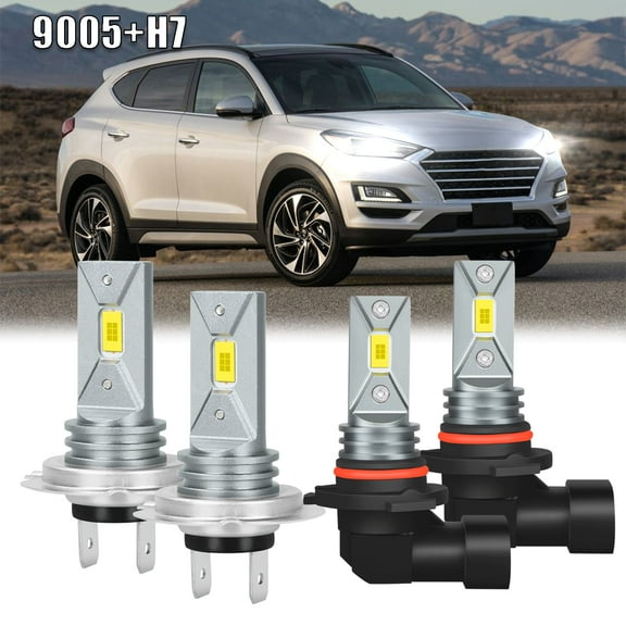 9005 H7 LED Headlight Bulbs Hi/Low Kit For Hyundai Tucson 2019-2020 6000K Pack of 4