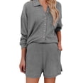 thumbnail image 3 of LIZUOJUN Pajamas for Women Set Shorts Long Sleeve Sleepwear 2 Piece Lounge Set Soft Comfortable Breathable Pjs Loungewear Notch Collar Button Down Pajama Casual Sleepwear - S, 3 of 7