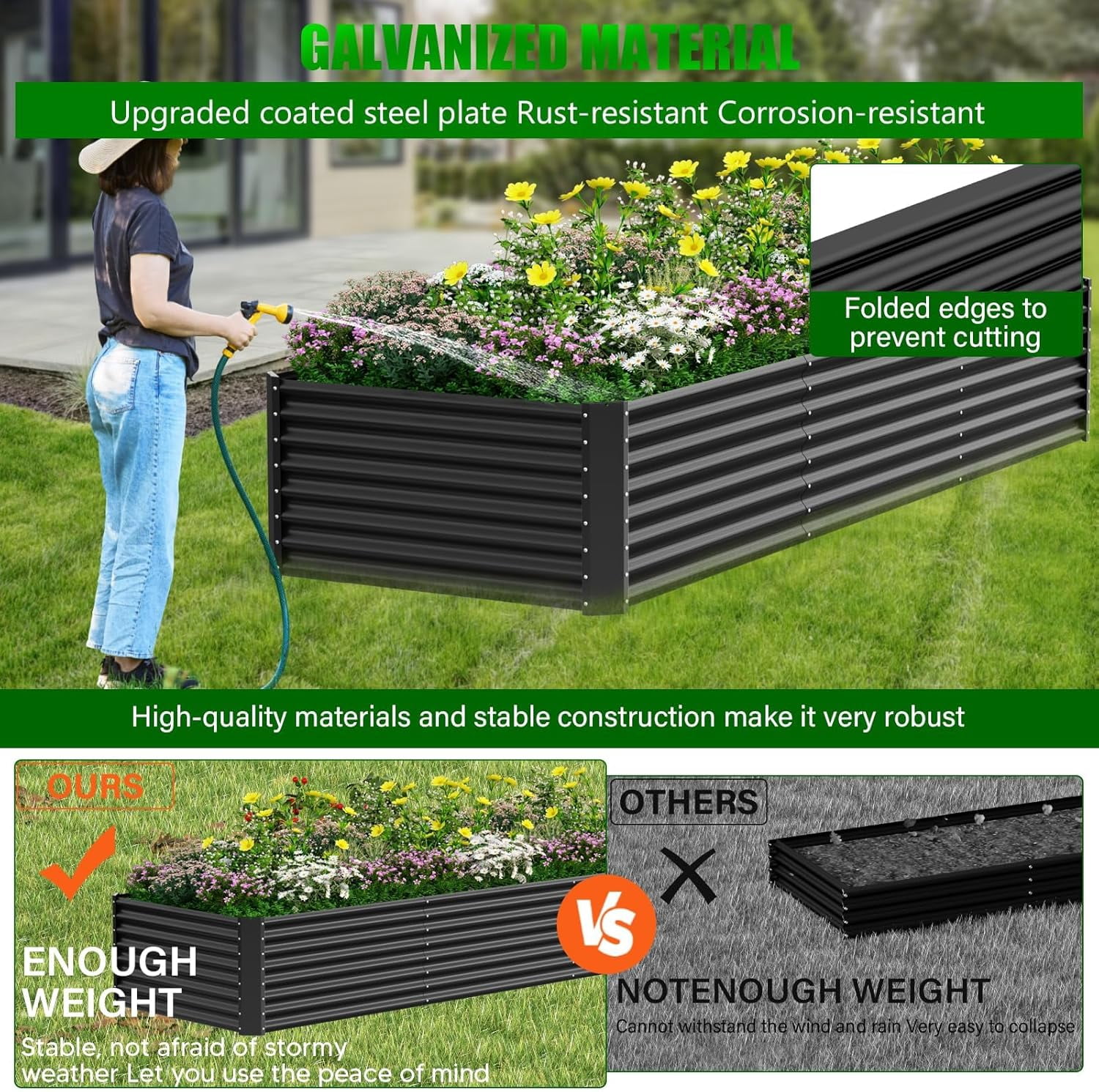 Raised Garden Bed, 12×4×1ft Large Outdoor Metal Planter Box, 266 Gal Soil Capacity, Galvanized Raised Garden Bed Kit for Flower Plants, Fruits, Vegetable Herbs