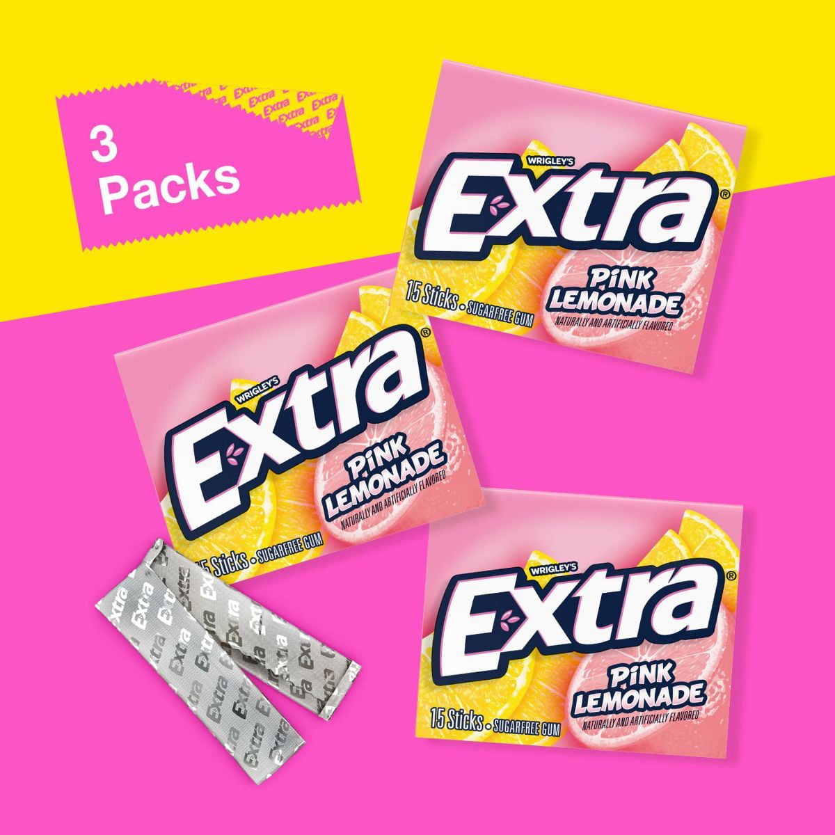 Extra Pink Lemonade Chewing Gums - 4.76oz/3pk - Pack of 2