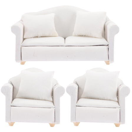 WEAVILUX Mini Doll Furniture Set with Cotton Fabric, 5-Piece Small Scale Furniture for Dollhouses, 5.31x2.83x2.52 inches