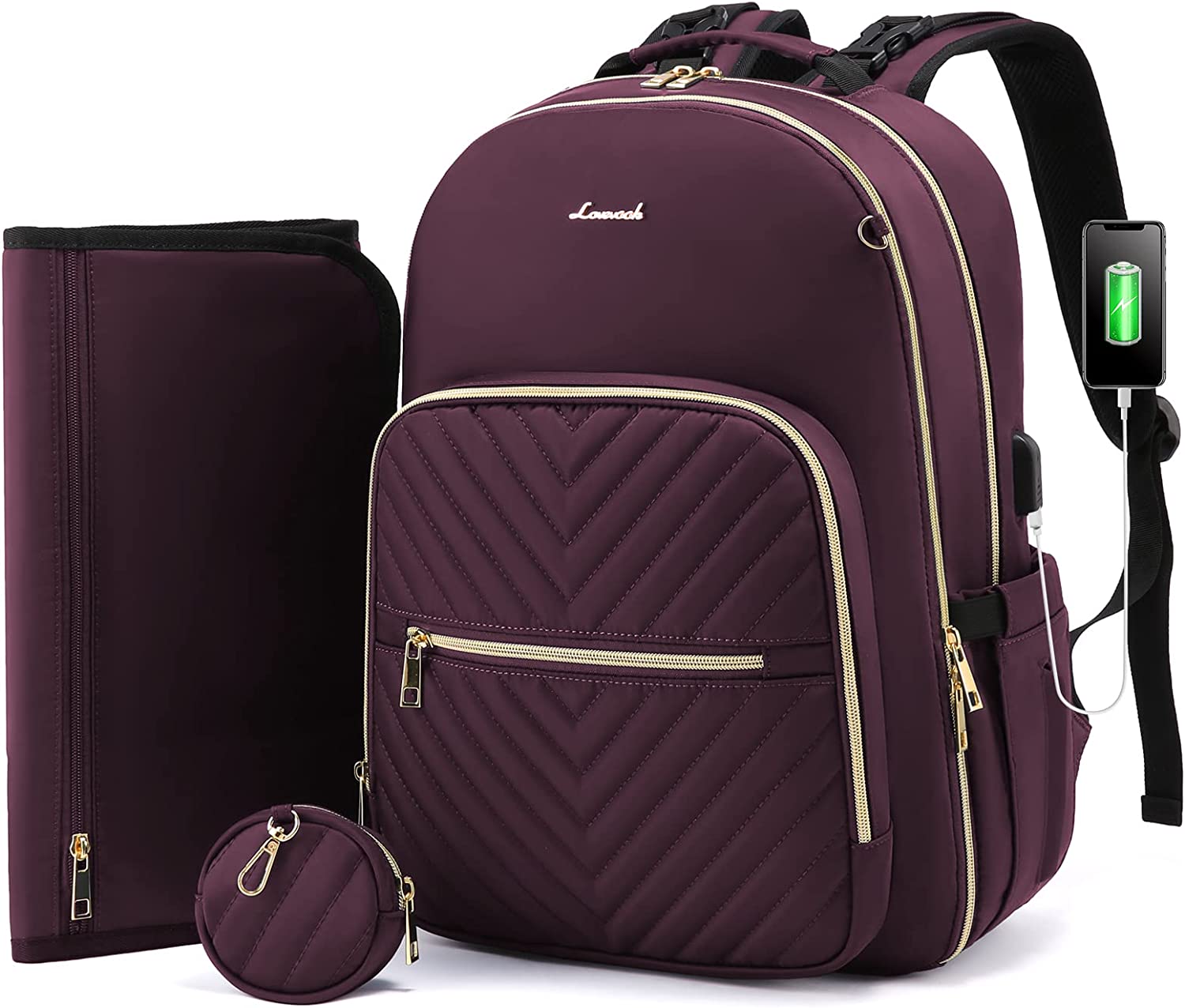 Diaper Bag Backpack, YOUIGIFTS Quilted Baby Bag with Changing Pad