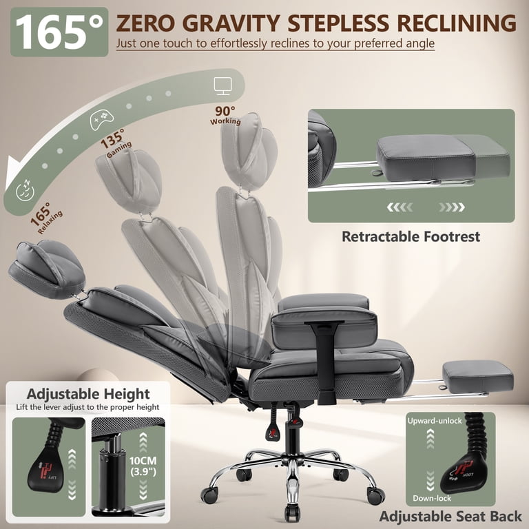Coolhut Big and Tall PU Leather Office Chair with Headrest photo 8