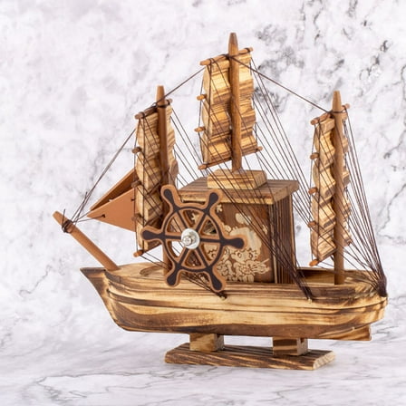 HEMOTON Sailboat Model Wooden Sailing Ship Ornament Mediterranean Nautical Boat Model