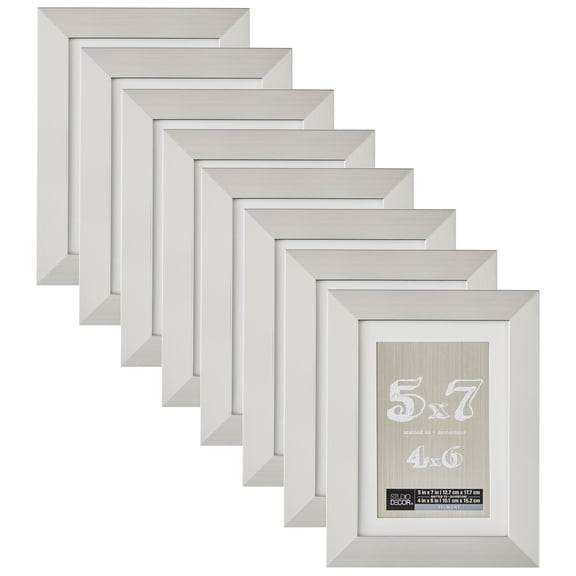 Studio Decor 5" x 7" Belmont Picture Frame with Mat - Pre-attached Hanging Hardware, Horizontal or Vertical - MDF, Silver, Bulk 8 Pack