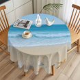 thumbnail image 3 of Summer Beaches Round Tablecloth 54 inches Oceans Shells Starfish Conch Coastal Landscape Waterproof Oil-Proof Table Cloth Round Table Cover for Holiday Party Picnic Dinner Decor Indoor Outdoor Use, 3 of 9