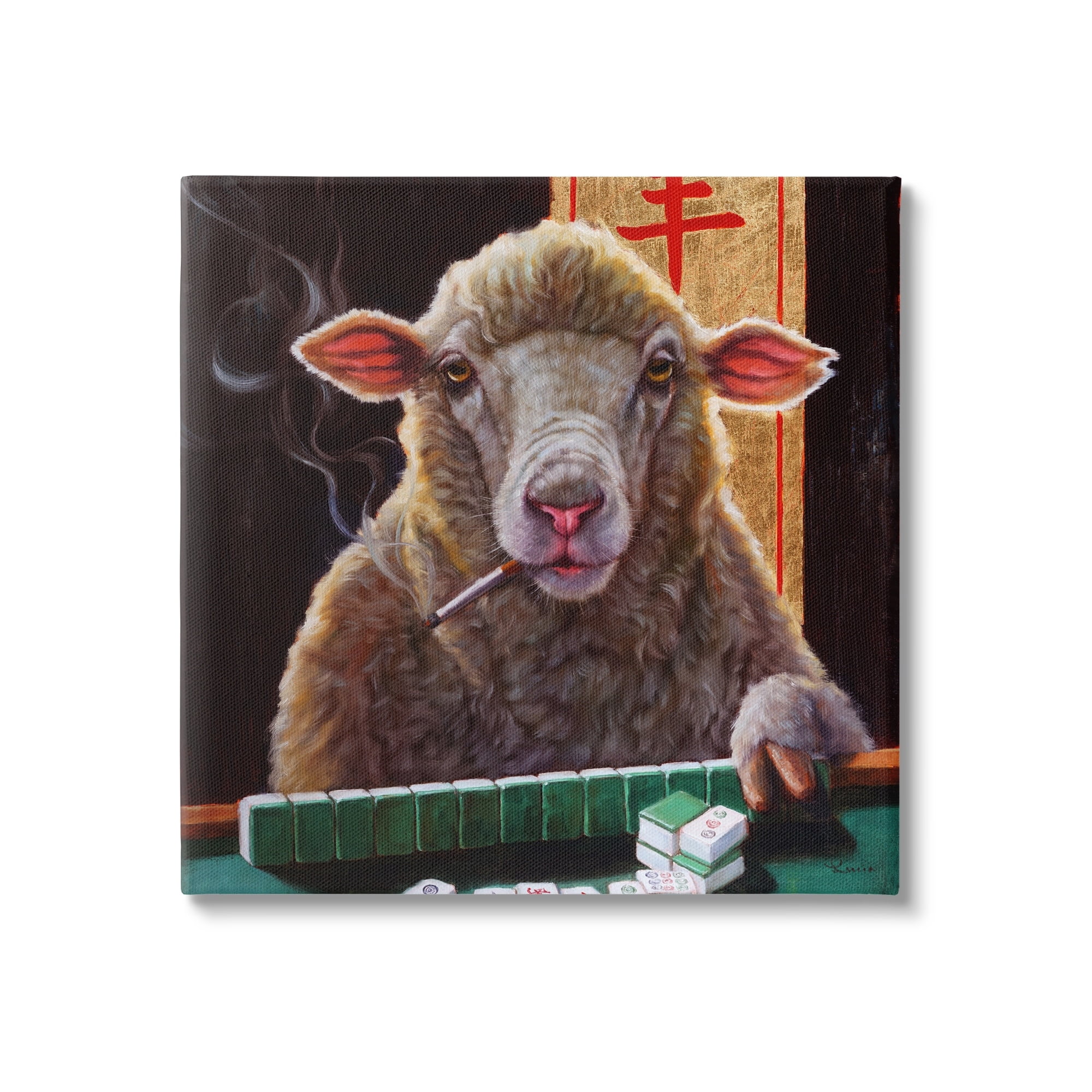 Stupell Industries Sheep Playing Mahjong Tile Game Smoking Animal Canvas Wall Art, 30 x 30, Design by Lucia Heffernan