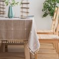 thumbnail image 2 of Square Waterproof Tablecloth, 55" Embroidery Burlap Linen with Tassel, Stain and Water Resistant Table Cover for Kitchen Dining Room(Light Brown Plaids), 2 of 6