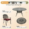 thumbnail image 2 of 9-Piece Patio Furniture Dining Set, All Weather Cast Aluminum Outdoor Conversation Set- 61" Round Patio Dining Table with Detachable Lazy Susan & 8 Chairs, 2" Umbrella Hole, Chili Red, 2 of 9