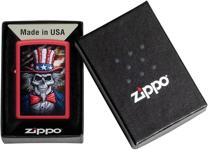 Zippo Lighter - Customized Message on Uncle Skeleton Red Matte Pocket 46696