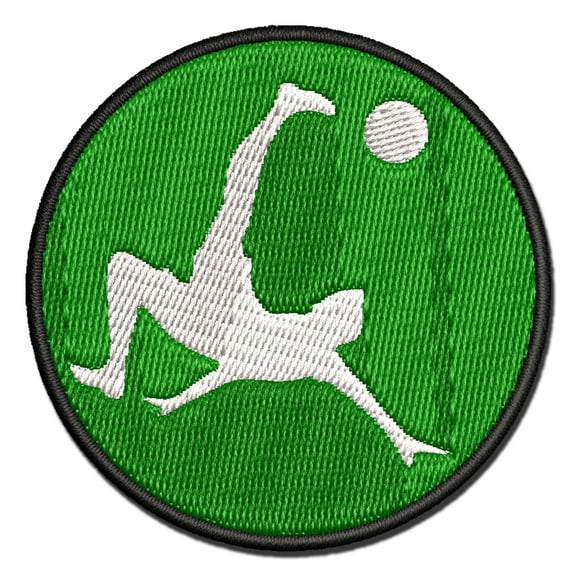 Soccer Player Bicycle Overhead Scissors Kick Ball Association Football Applique Multi-Color Embroidered Iron-On Patch - 2.5 Inch Small
