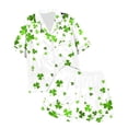 thumbnail image 5 of FASHOFT St Patricks Day Pajamas for Women Set Irish Shamrock Print Button Down Short Sleeve 2 Piece Pj Sets Silk Satin Sleepwear Soft Loungewear White XL, 5 of 5
