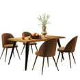 thumbnail image 4 of Homy Casa 63 inch Dining Table Set with 1 Table and 4 High-Back Chairs, Modern Wave Edge, Natural Tabletop, Brown Faux Suede Upholstery, 4 of 11