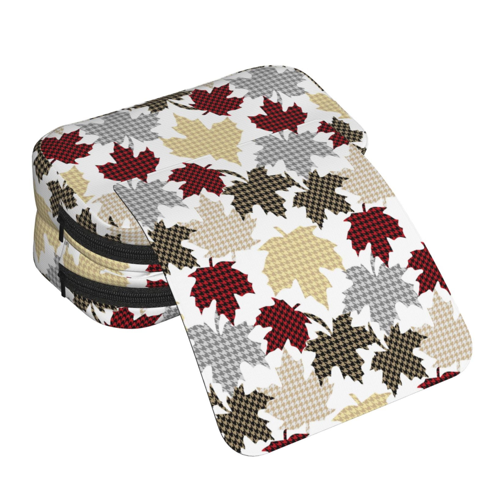 Rateoe maple leaves Pattern Double Clamshell Pen Case, Storage Organizer with Two Zipper Compartments– Holds Up to 50 Pencils & Pens