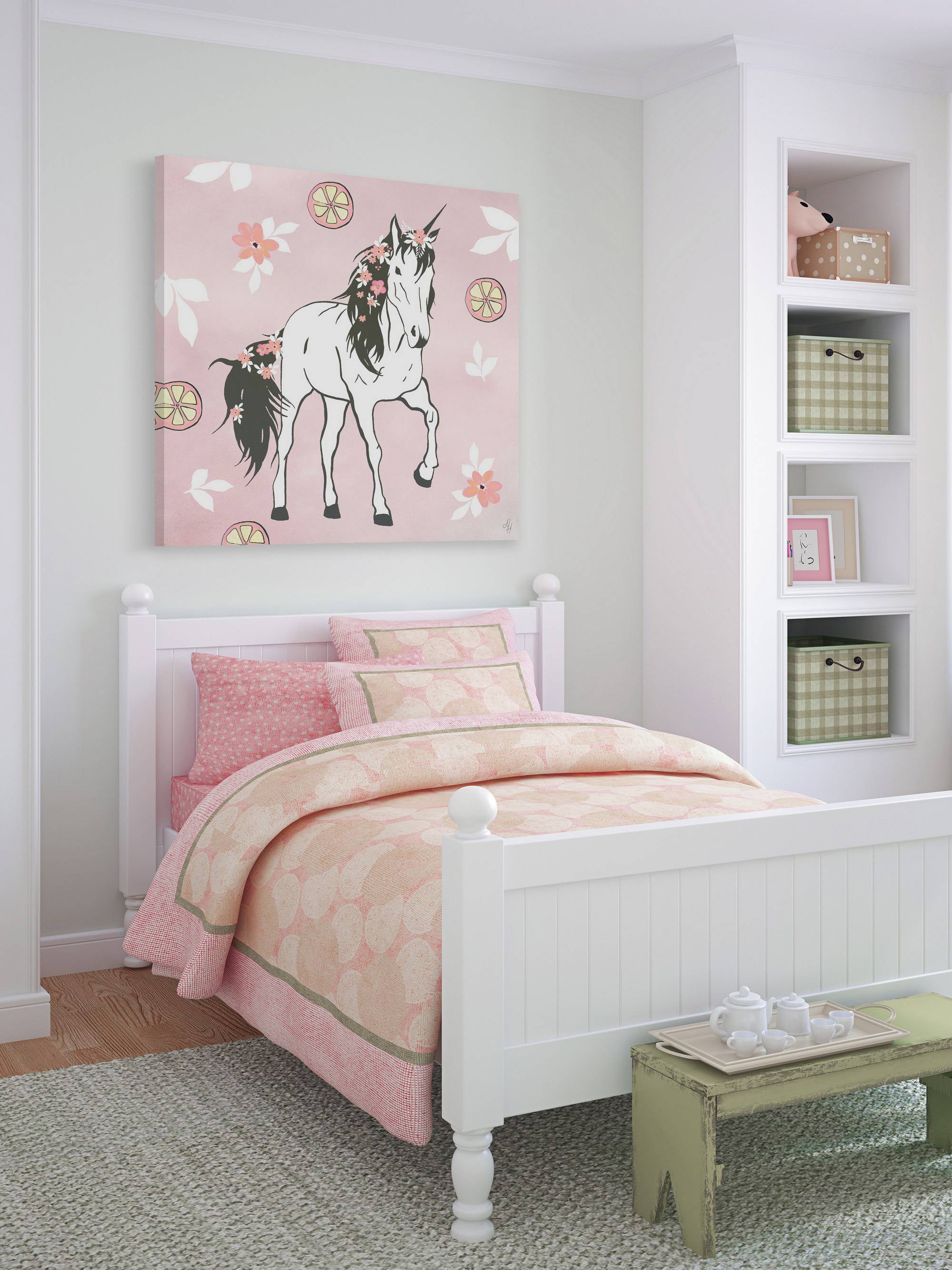 Marmont Hill Citrus Floral Unicorn Canvas Wall Art