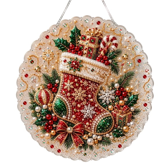 Christmas Diamond Art Kit, 2D Acrylic Hanging Christmas Ornament 10x10 Inch, DIY Pearl Art for Wall Decor and Holiday Decoration