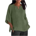 thumbnail image 2 of Fanxing Women Linen Shirts with Keyhole Loose Fitting Work TopsTrendy Crewneck Going Out Tops S-2XL, 2 of 5