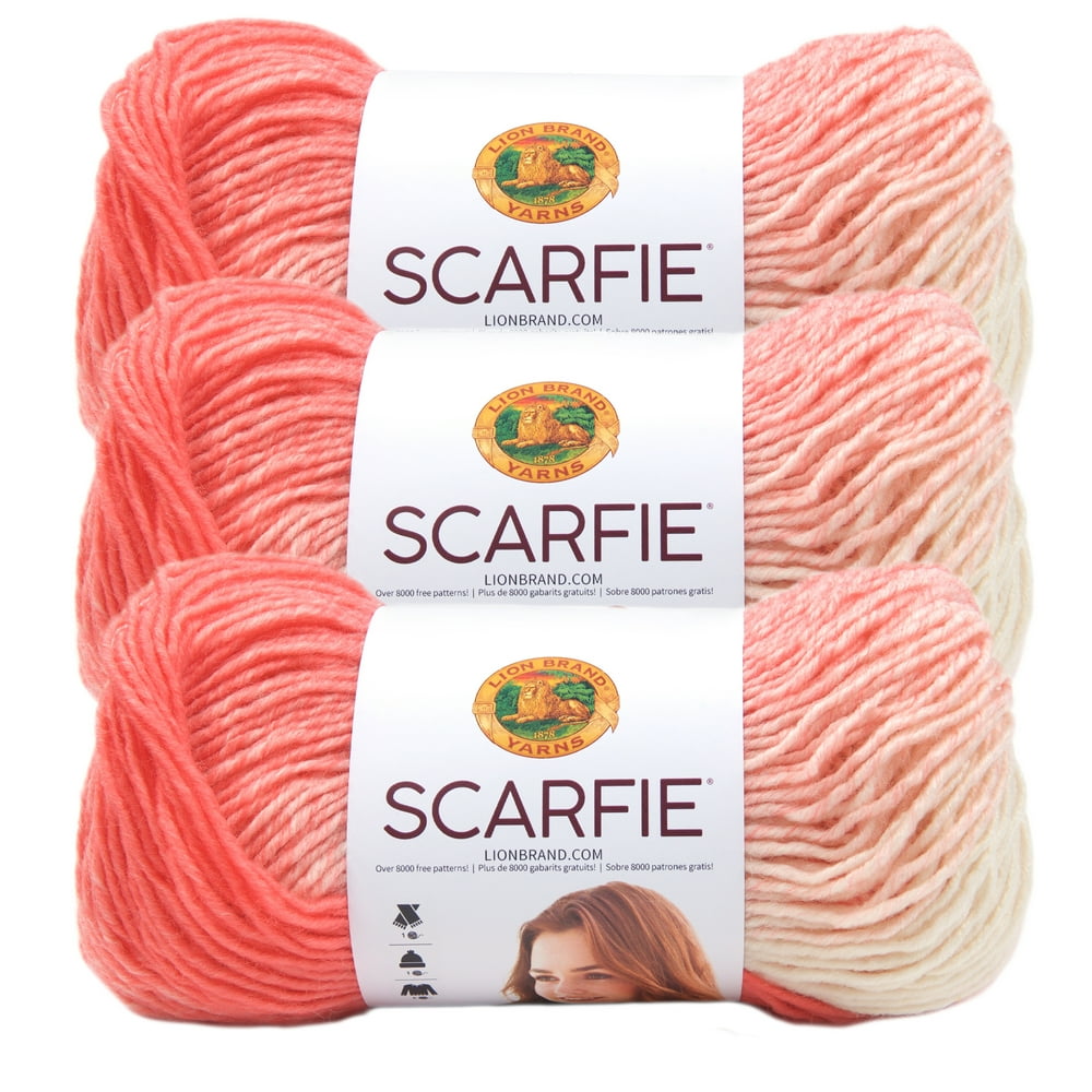 Lion Brand Yarn Scarfie Coral/Cream Scarf Bulky Acrylic, Wool Multi