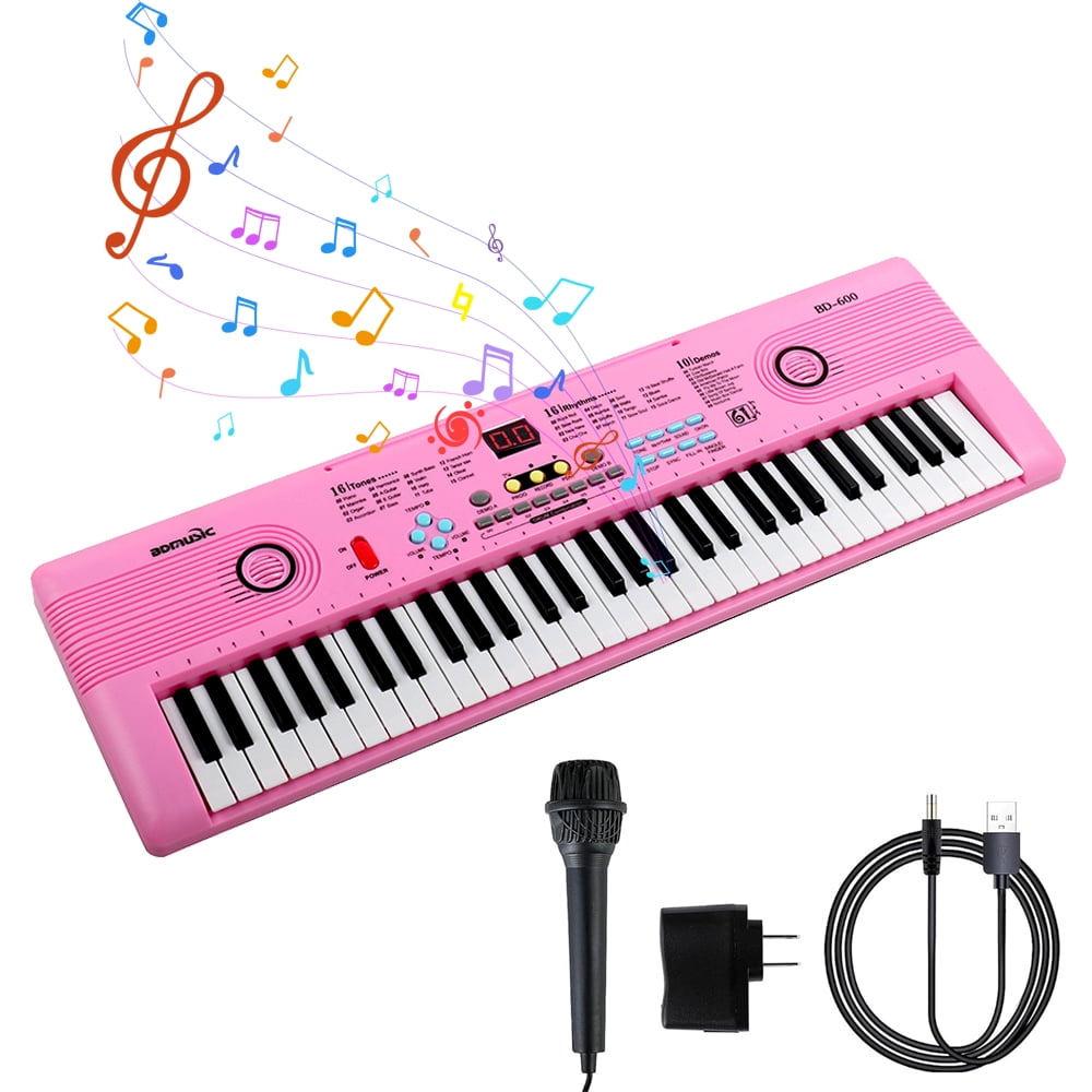 TIANLAIMEI 61 Keys Electric Digital Piano 100 Tones Eectric Keyboard Built-in Microphone with Stand for Beginners Kids Musical Instruments Gifts, Pink