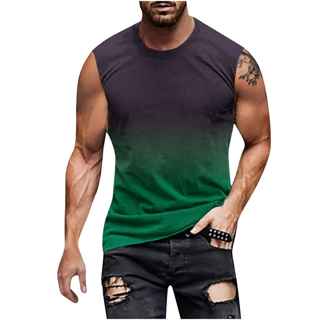 T-shirts Sans Manches pour Hommes Débardeur Dégradé Sans Manches pour Hommes Coupe Régulière Imprimé Non Positionné Chandail Sans Manches Col Rond T-Shirt Sans Manches Débardeur de Sport Décontracté Débardeur pour Hommes Débardeurs d'Été