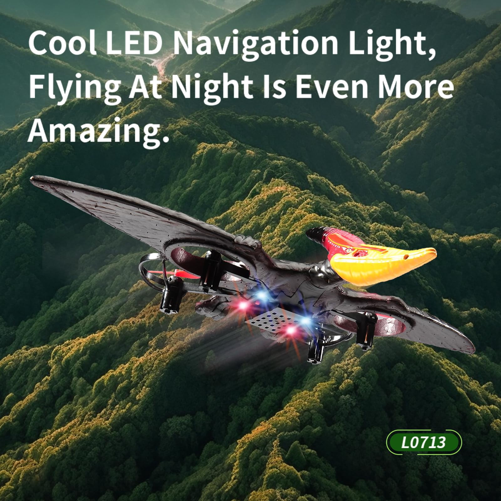 Remote Control Dinosaur Plane Drone, Flying Helicopters Toys with LED Light, Birthday Gifts for 5-12 Years Kids-Red