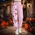 thumbnail image 2 of TOWED22 Women Halloween Sweatpants Cute Ghost Graphic Track Pants Drawstrings High Waisted Bottom Active Joggers with Pocket(Pink,XXL), 2 of 7