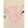 thumbnail image 3 of Gureui Toddler Infant Baby Boys Girls Shorts Set Solid Color Rib Knit Round Neck Flying Sleeve Tops + High Stretch Shorts 2Pcs Clothes Set, 3 of 9