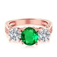 thumbnail image 2 of Gem Stone King 18K Rose Gold Plated Silver Green Nano Emerald and Lab Grown Diamond Engagement Ring for Women | 2.22 Cttw | Round 7MM | Gemstone May Birthstone | Size 9, 2 of 4