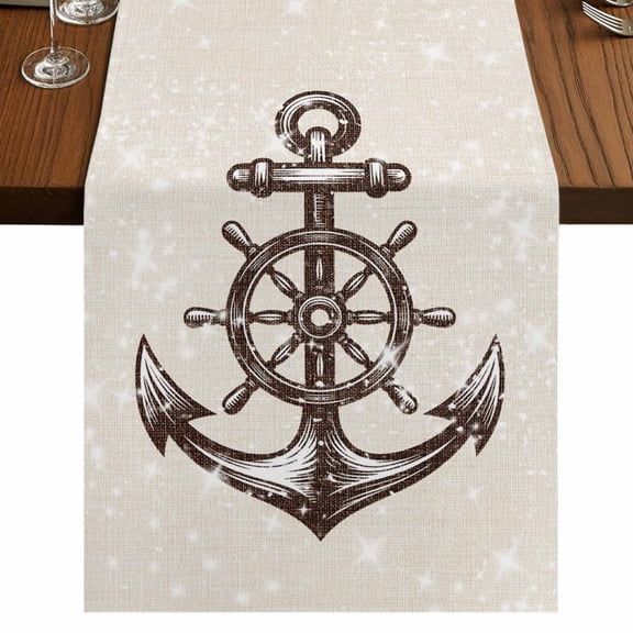 Table Runners 90 Inches Long Dress Scarves, Nautical Anchor Farmhouse Coffee/Dining/Kitchen Table Runner for Living Room, Vintage Coastal Rudder Farmhouse Beige 13x90 Inch