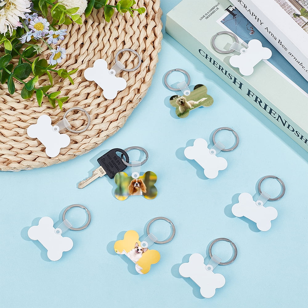 180Pcs Sublimation Keychain Blanks Bulk Sublimation Blank Key Chains Double Sided Heat Transfer Bone Shaped Ornament Blank Aluminum Tag Pendants for