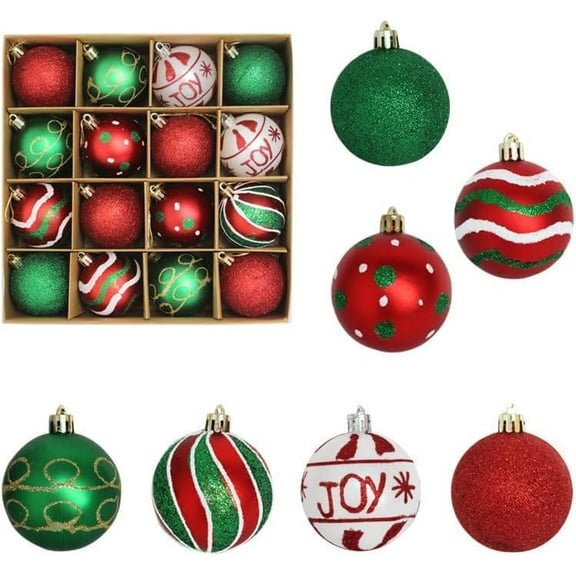 Christmas Tree Decorations, 16 PCS Shatterproof Christmas Ball Ornaments Set with 16 Patterns, Hanging Baubles for Xmas Tree, Holiday, Party & Home Decor