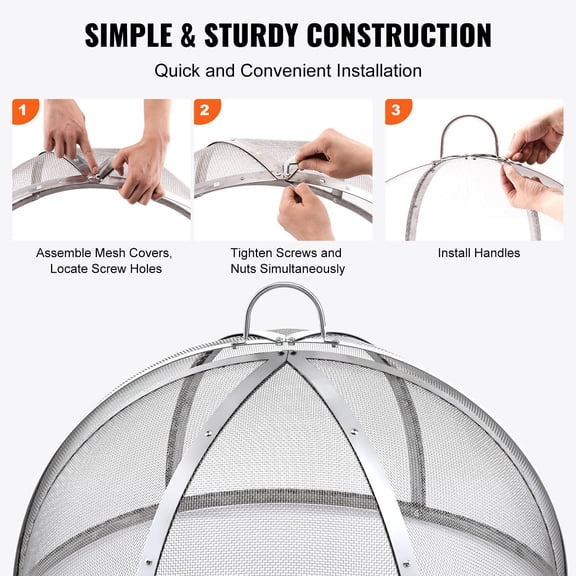 Large 30" Diameter Fire Pit Cover Screen, Stainless Steel Mesh Spark Guard with Foldable Handle, Venting Lid for Wood-Burning Fire Pits, Outdoor Garden & Patio Use