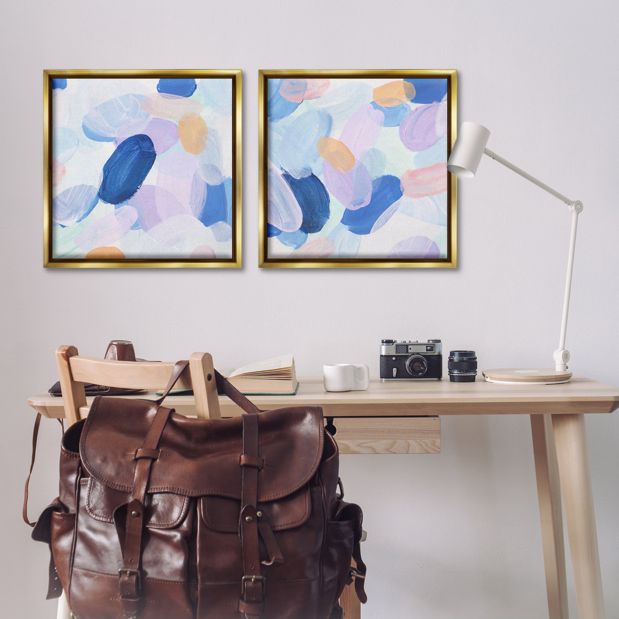 Stupell Industries Oval Lavender Blue Abstract Abstract Painting Gold Floater Framed Canvas Art Print Wall Art, 25 x 25, Set of 2