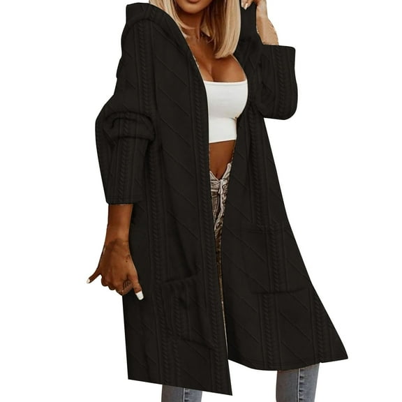 Niaviben Long Cardigans for Women Cable Knit Cardigan Women Hooded Cardigan for Women Jackets Womens Jackets Jacket Women Plus Size Cardigan for Women Black L