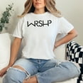 thumbnail image 2 of Minimalist WRSHP Design Graphic Worship, Christian, White Comfort Colors T-Shirt, Small, 2 of 3