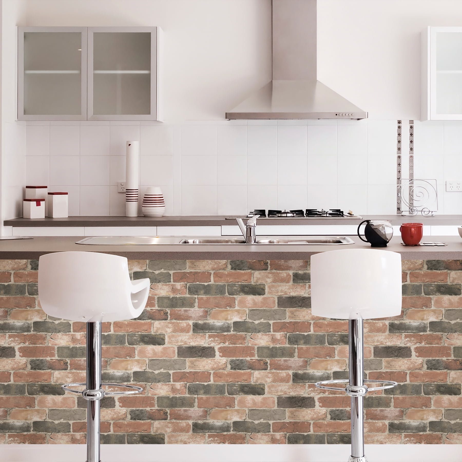 NuWallpaper Newport Reclaimed Brick Vinyl Peel And Stick Wallpaper, 216-in by 20.5-in, 30.75 sq. ft.