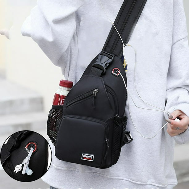 Lolmot Zipper Lock Changeable Shoulder Double Shoulder Strap Bag Messenger Backpack With Headphone Hole With 2 Side Mesh Pockets Strap Backpack Hiking