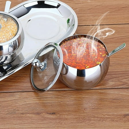 Gold Open Sugar Bowl High-end Durable Stainless Steel Sugar Bowl with Lid and Sugar Spoon Versatile Seasoning Container ()