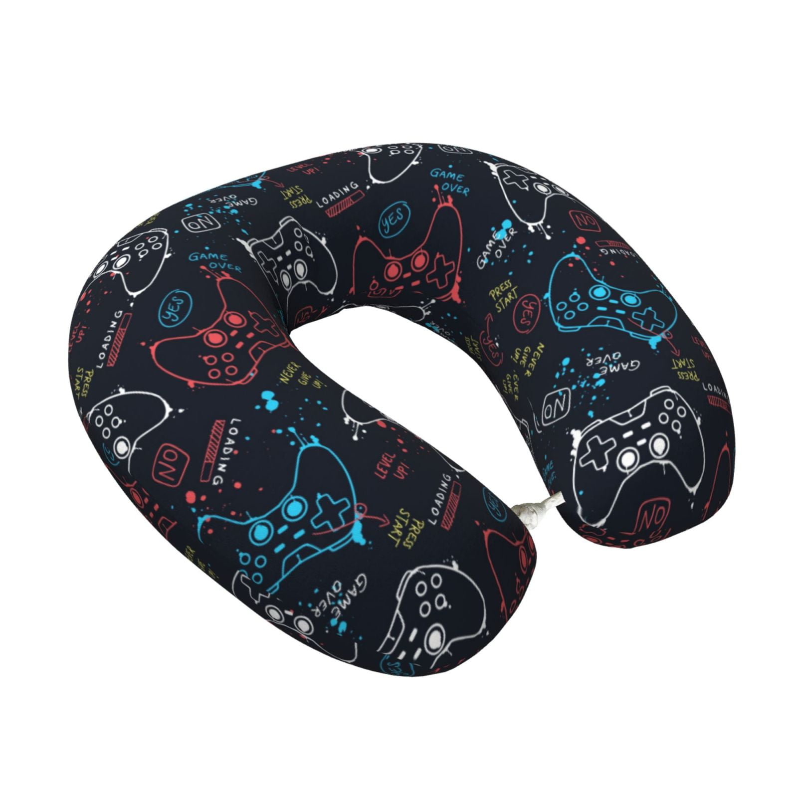 Xecao Joystick Gamepad Print Memory Foam Cervical Neck Pillow Versatile U-Shaped Pillows for Home,Office,Camping,Travelling,Soft Washable Cover