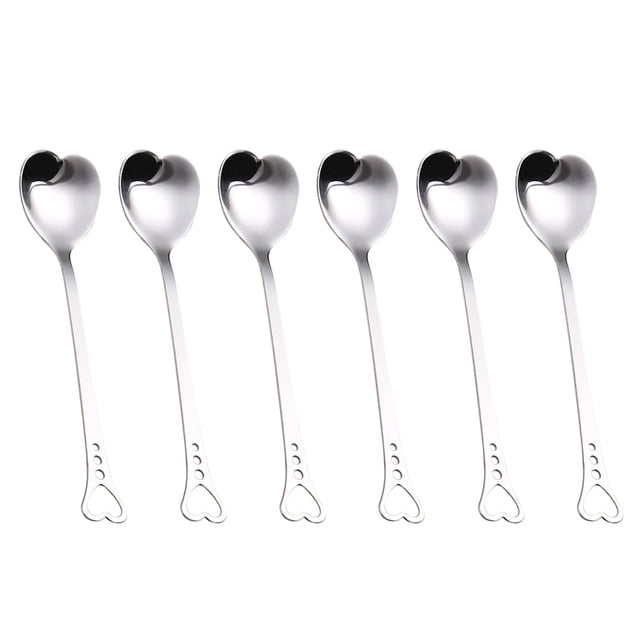 6pcs Cucharas de acero inoxidable en forma de corazón Cuchara para remover Vajilla para postre Pastel Café