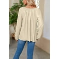 thumbnail image 5 of Solid Color Tie Neck Bishop Sleeve Loose Fit Blouse for Women Beige X-Large, 5 of 5