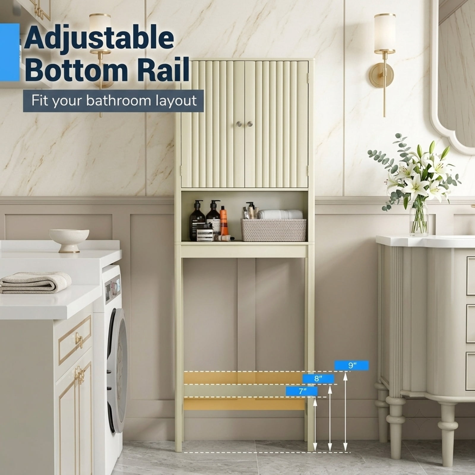 Vebreda Over-the-Toilet Storage, Over The Toilet Storage Cabinet with Fluted Doors, Maximize Your Space, Elegance Meets Convenience