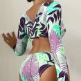 thumbnail image 4 of BLTIBY Women's One Piece Swimsuit Round Neck Long Sleeve Printed Bikini Set Bathing Suits Fashion Casual Swimwear Green L, 4 of 4