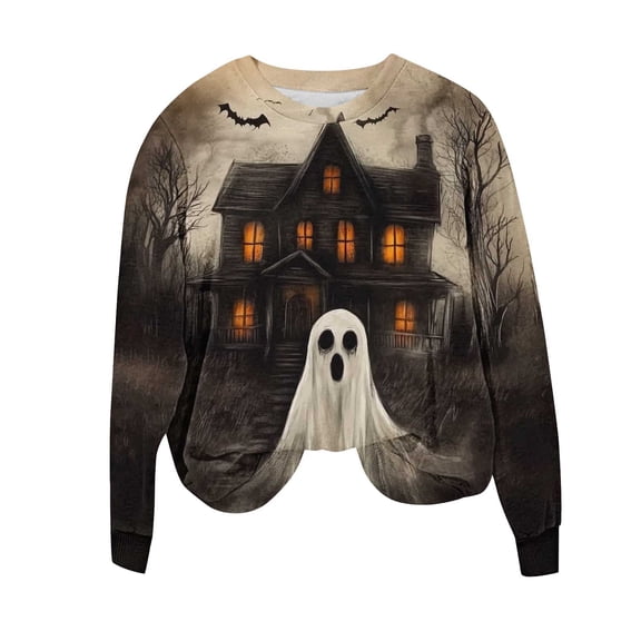 Wensltd Women Graphic Tees Halloween Tops Casual Fall Long Sleeve Pullover Tops