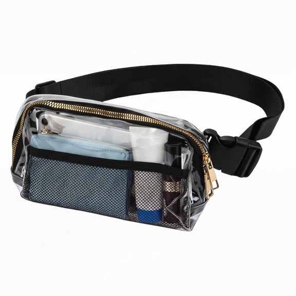 Garnen Clear Fanny Pack Stadium Approved Bag, Clear Crossbody Bag for Stadium Events Concerts Gameday, Clear Belt Bag with Adjustable Strap, Black