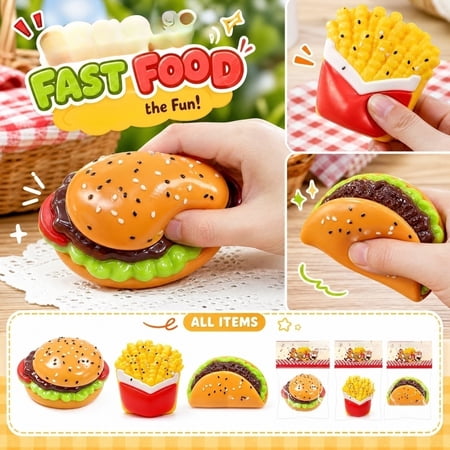 Hamburger Squishy Toy Relief Stress Relief Slow Rising Fidget Adult Realistic Food Replica with Sesame Seeds Handmade Soft Silicone Squeeze Toy Gift