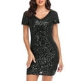 thumbnail image 1 of PrettyGuide Women's Sparkly Sequin Dress Sexy V Neck Short Sleeve Mini Cocktail Club Bodycon Homecoming Dresses, 1 of 8