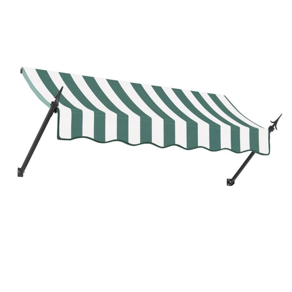 Awntech 6.375 ft New Orleans Fixed Awning Acrylic Fabric, Forest/White Stripe