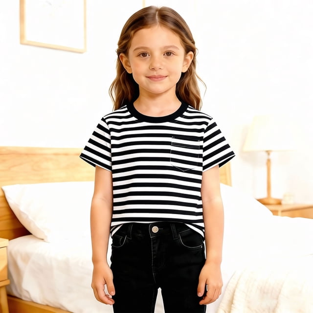 T-shirt Classique à Rayures Col Rond pour Enfants Manches Courtes Décontracté Doux Confortable pour Jouer au Quotidien